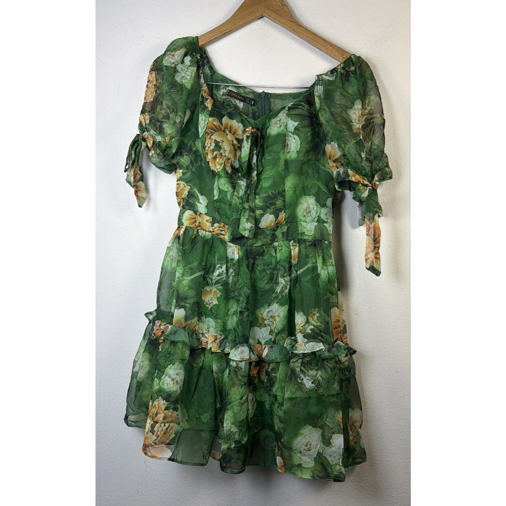 Zara Basic Womens medium fairy romantic bohemian victorian green mini dress